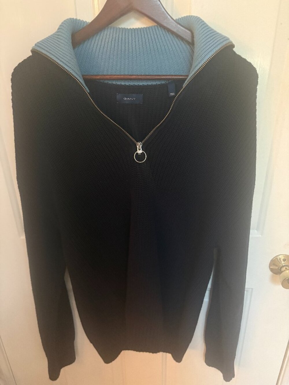 GANT Men’s Navy Half-Zip Cotton Sweater - Size Medium